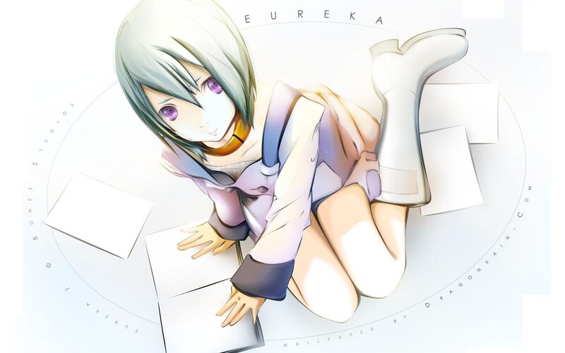 Anime Girl with Purple Eyes — White, Calm, Digital Art