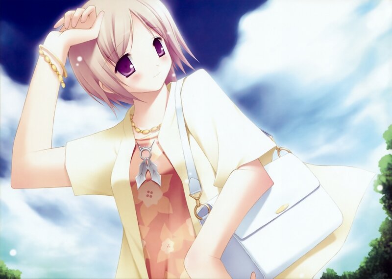 Anime Girl with Purple Eyes — White