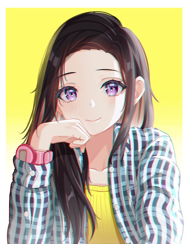 Anime Girl with Purple Eyes — Yellow, Calm