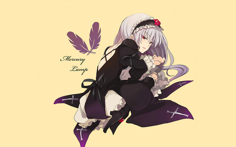 anime girl with purple feathers