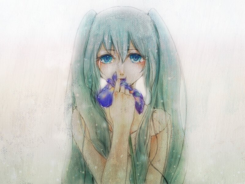 anime girl with purple flower