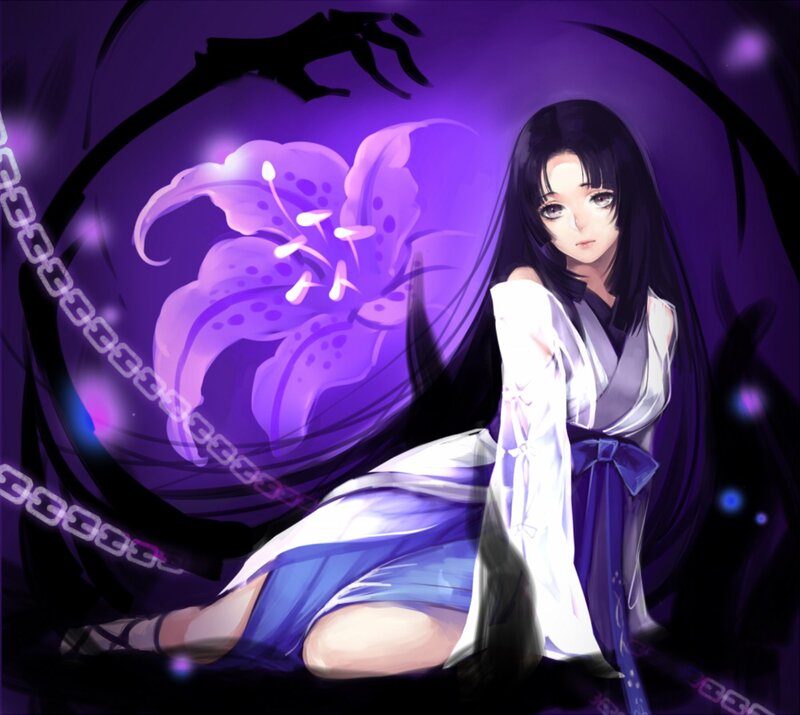 Anime Girl with Purple Flower — Dramatic