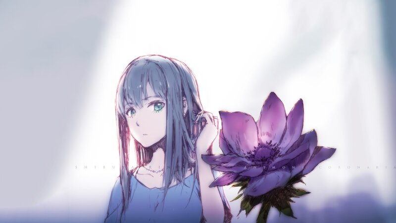 Anime Girl with Purple Flower — Serene, Digital Art