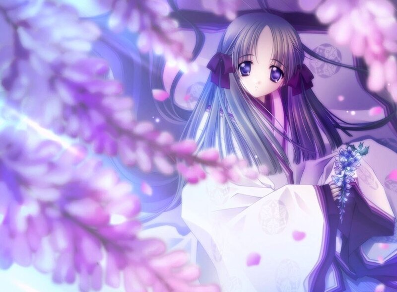 anime girl with purple flowers