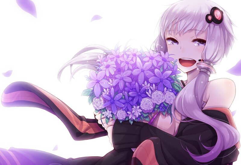anime girl with purple flowers