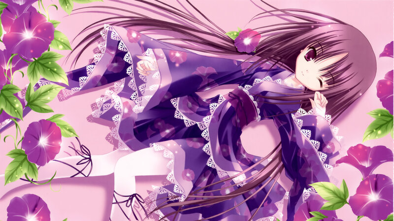 Anime girl with purple flowers