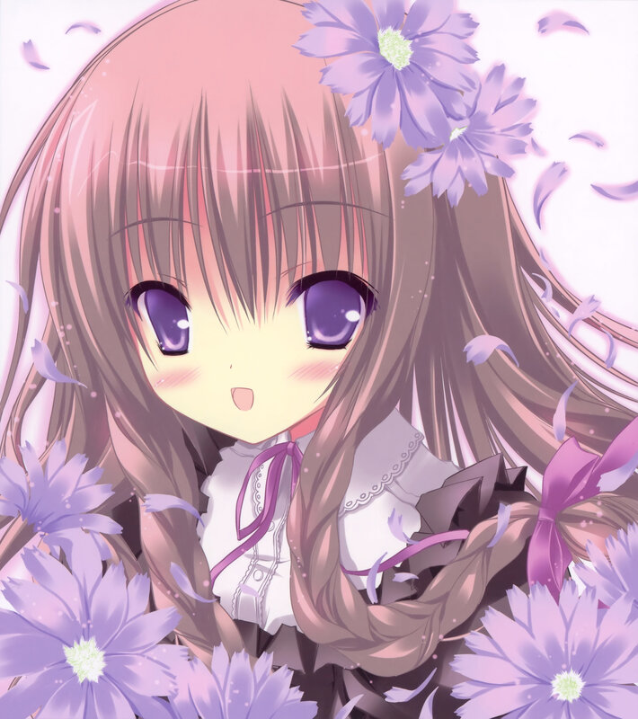 anime girl with purple flowers
