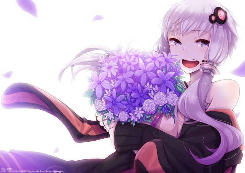Anime girl with purple flowers