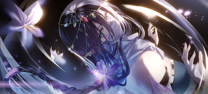 Anime Girl with Purple Flowers — Dramatic