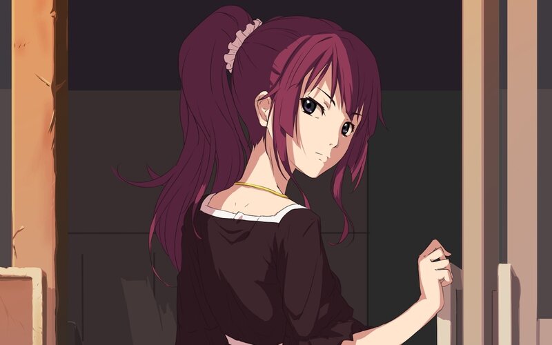 anime girl with purple hair