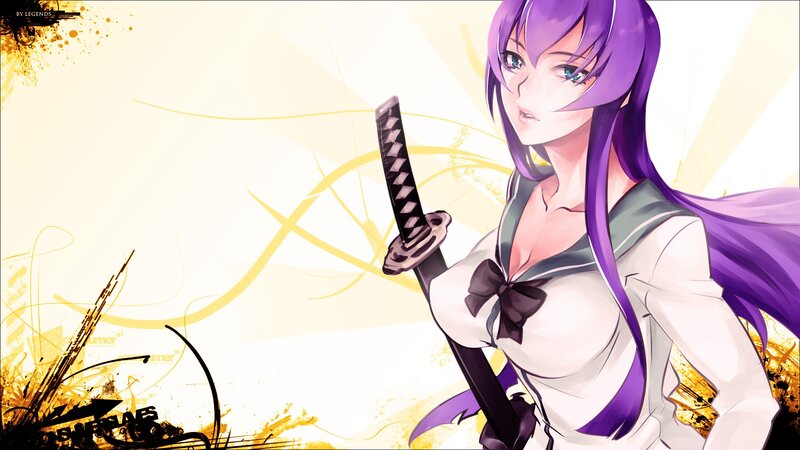 anime girl with purple hair and sword