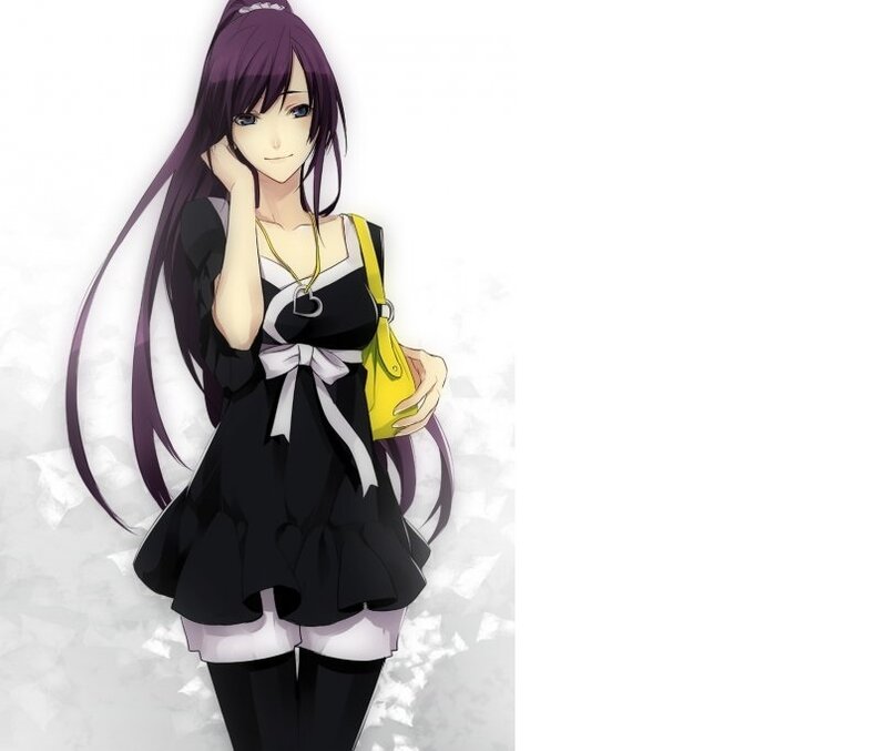 Anime Girl with Purple Hair — Black, Calm
