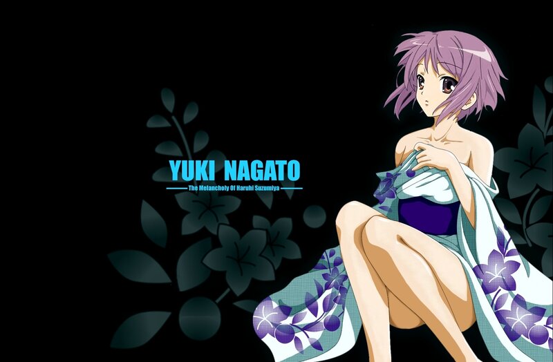 Anime Girl with Purple Hair — Black, Calm, Towel
