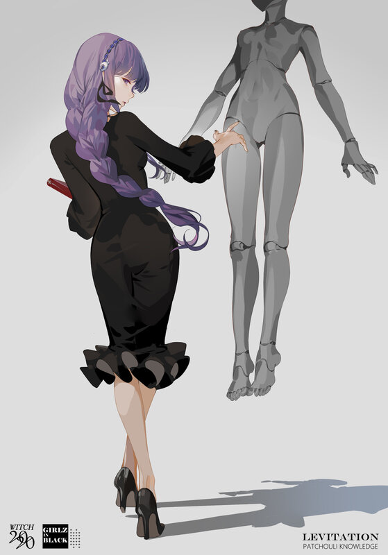 Anime Girl with Purple Hair — Black, Dramatic, Digital Art