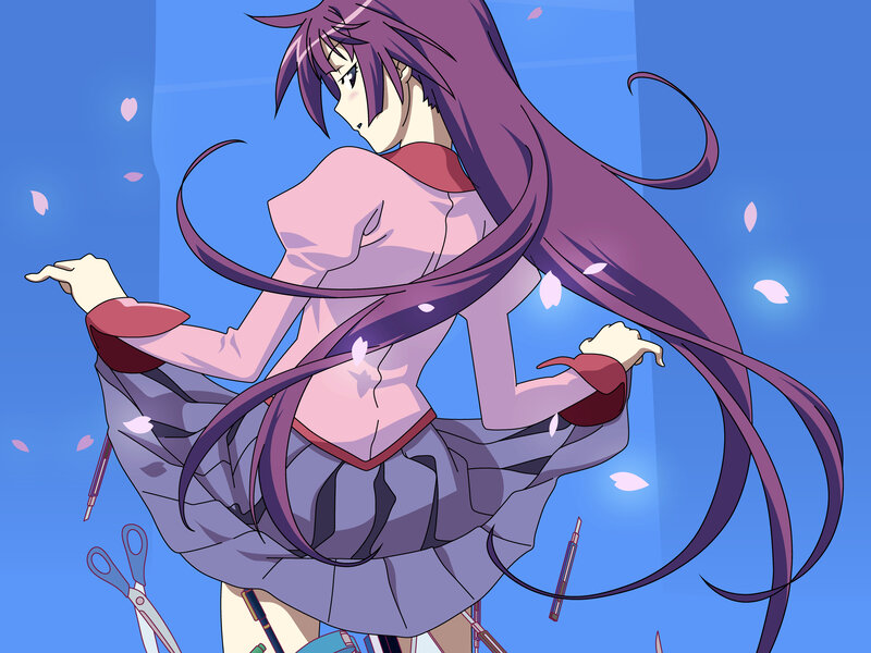 Anime Girl with Purple Hair — Blue, Calm, Spring