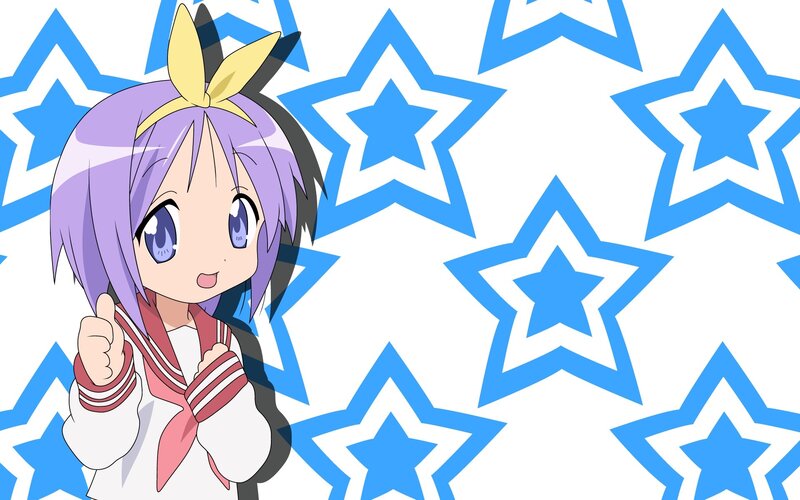 Anime Girl with Purple Hair — Blue, Cheerful, Star Pattern