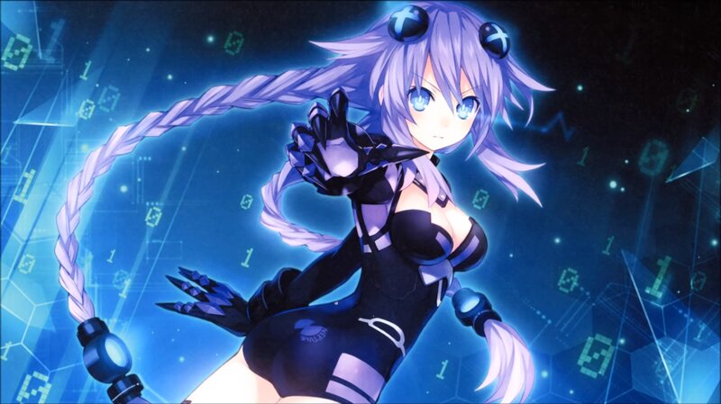 Anime Girl with Purple Hair — Blue, Dramatic, Binary Code
