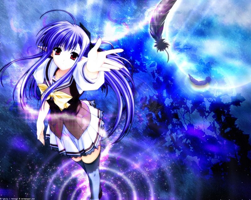 Anime Girl with Purple Hair — Blue, Dramatic, Night, School Uniform