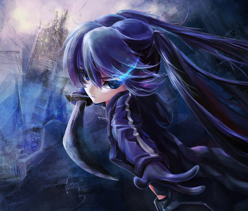 Anime Girl with Purple Hair — Blue, Dramatic
