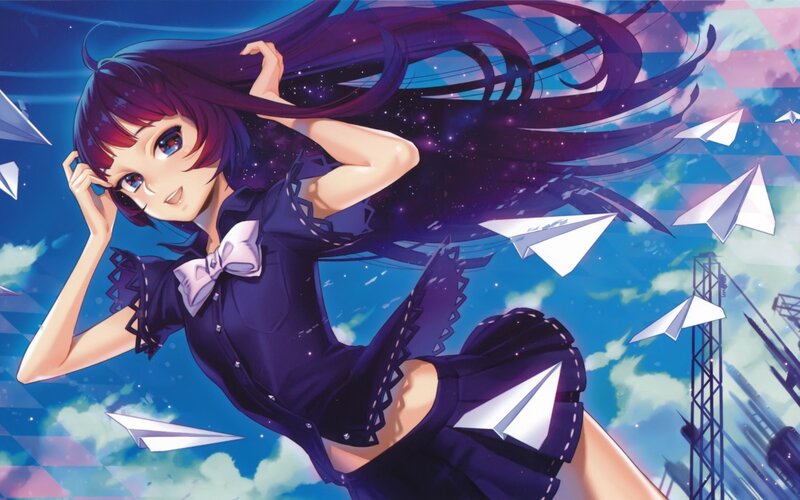 Anime Girl with Purple Hair — Blue, Dreamy, Night
