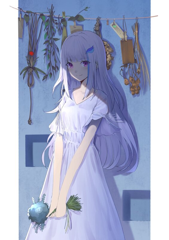 Anime Girl with Purple Hair — Blue, Serene, Digital Art