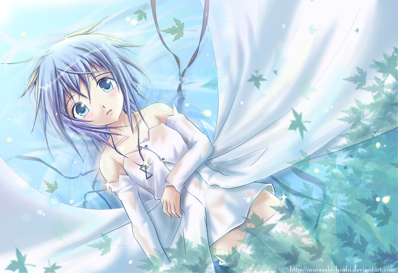 Anime Girl with Purple Hair — Blue, Serene, Spring, Digital Art