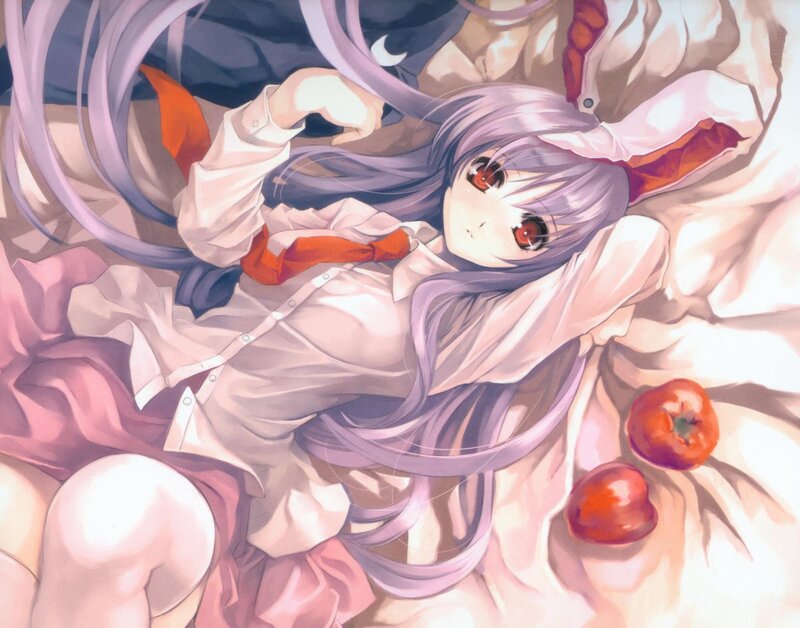 Anime Girl with Purple Hair — Calm, Apples
