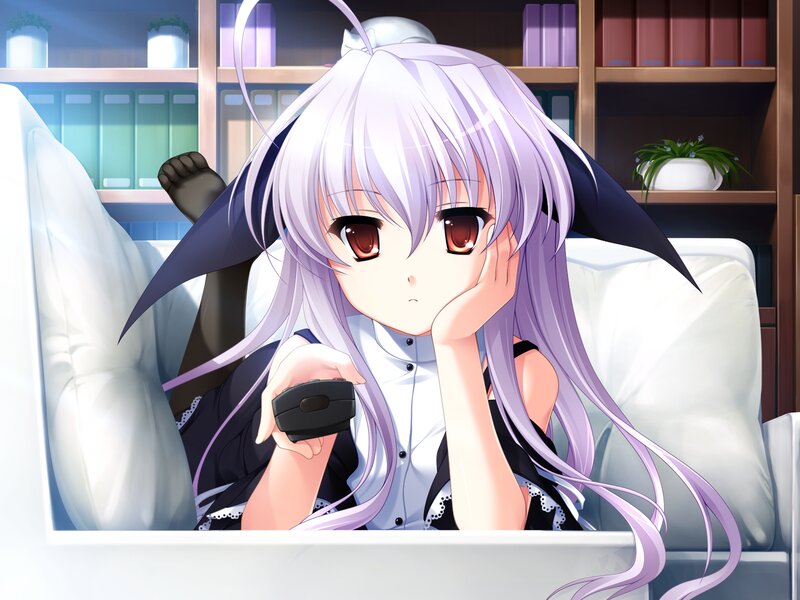 Anime Girl with Purple Hair — Calm, Couch