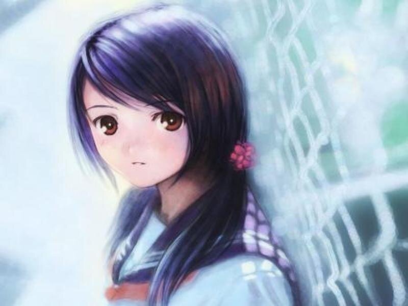 Anime Girl with Purple Hair — Calm, Digital Art, Hair Flower