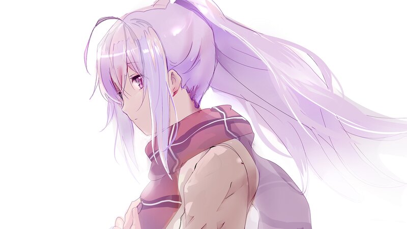 Anime Girl with Purple Hair — Calm, Digital Art, Scarf