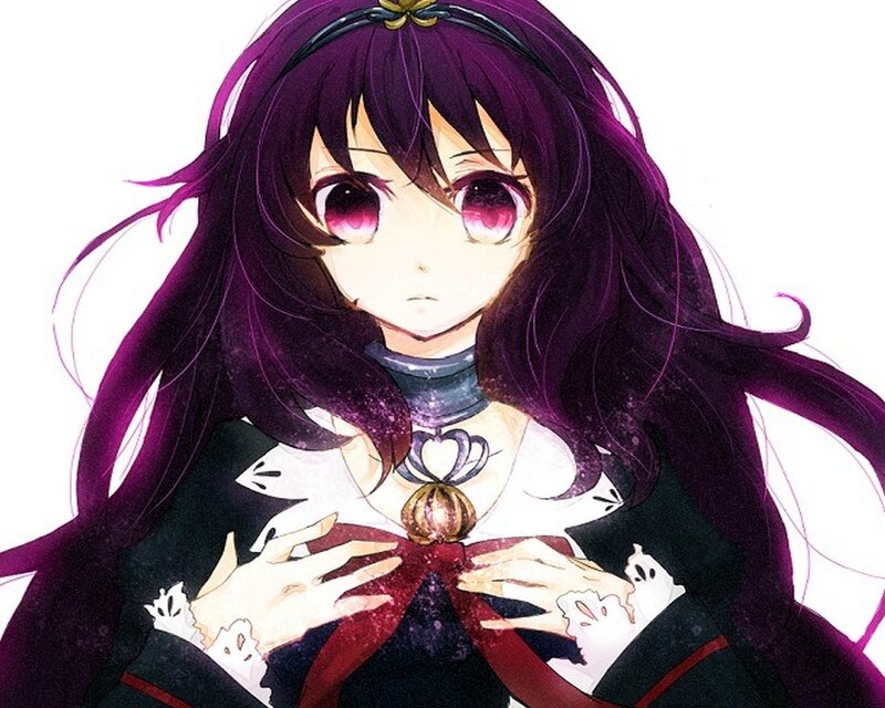 Anime Girl with Purple Hair — Calm, Long Hair, Red Ribbon