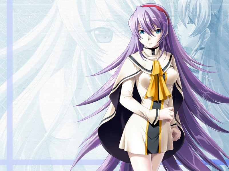 Anime Girl with Purple Hair — Calm, Long Hair, Yellow Bow, Cape