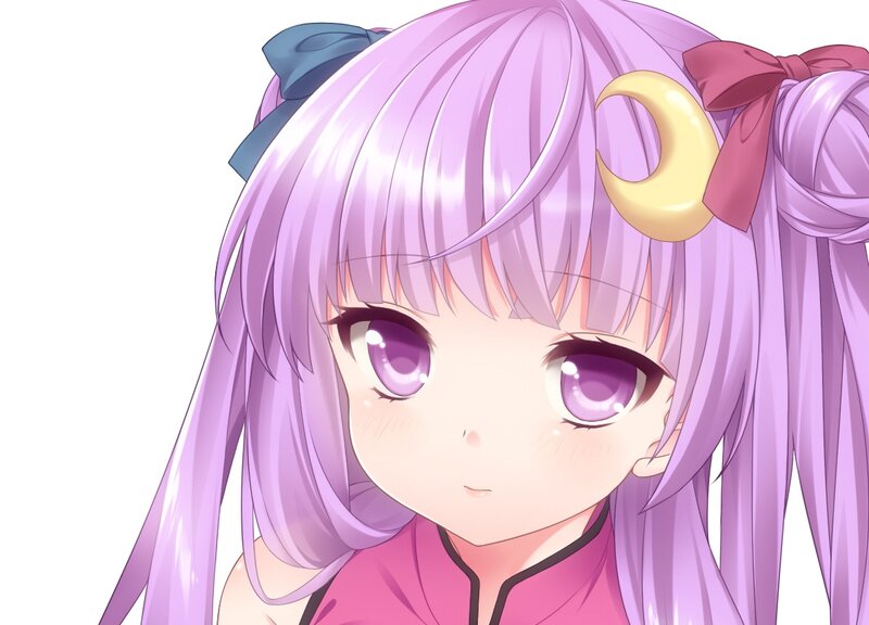 Anime Girl with Purple Hair — Calm, Pink Bow