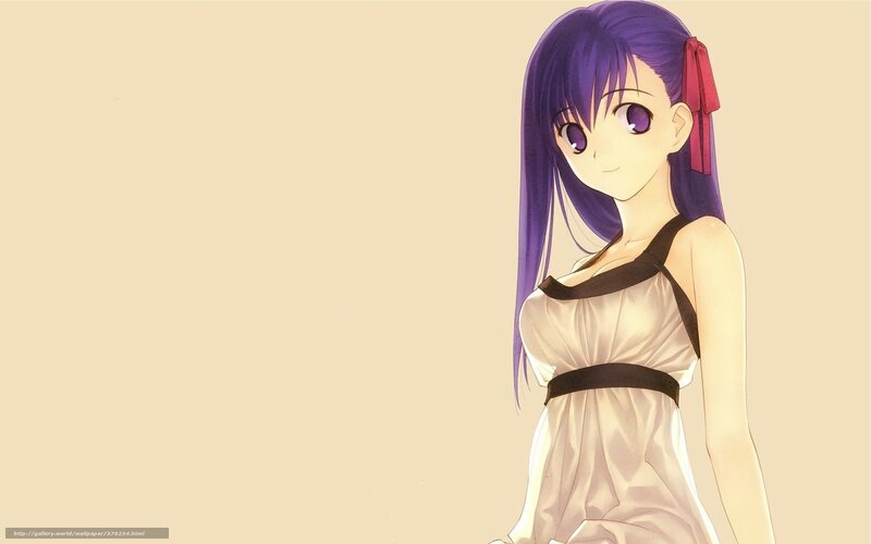 Anime Girl with Purple Hair — Calm, Purple Hair, Red Ribbon