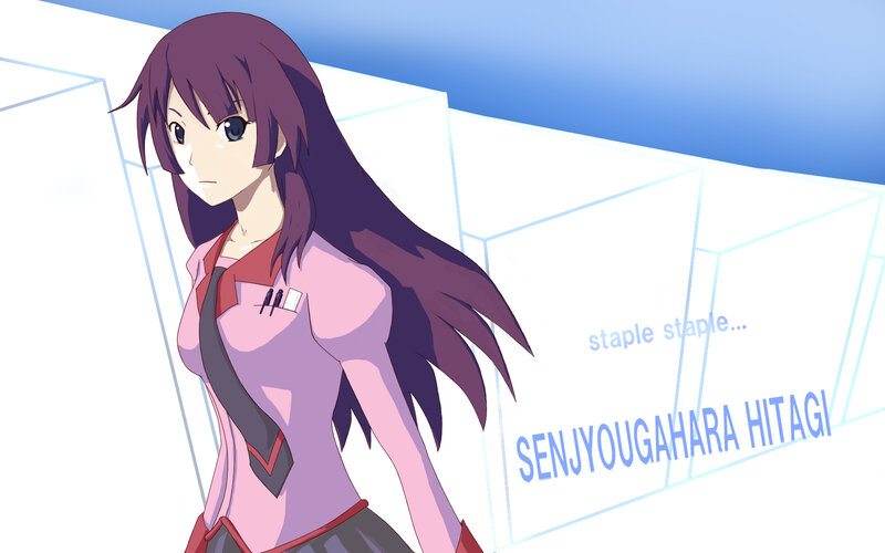 Anime Girl with Purple Hair — Calm, School Uniform, Text