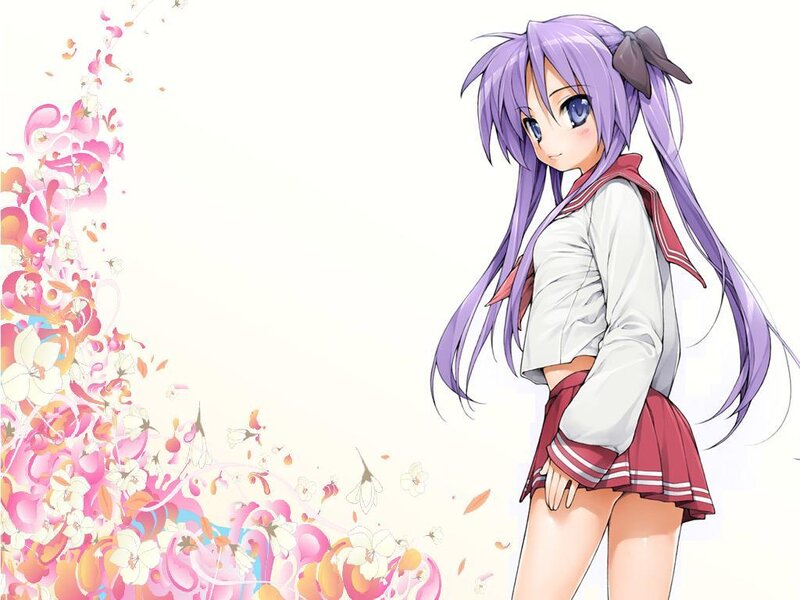 Anime Girl with Purple Hair — Calm, Spring, School Uniform