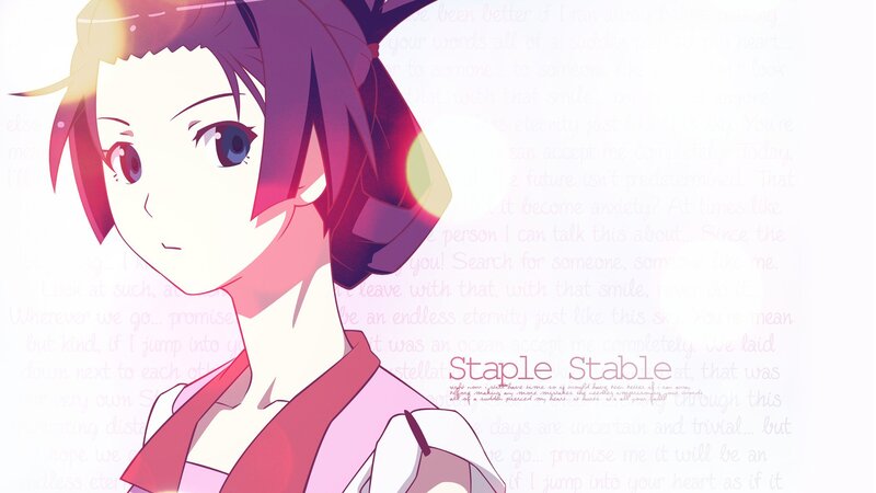 Anime Girl with Purple Hair — Calm, Text, Eyes