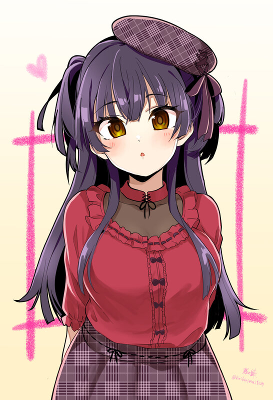 Anime Girl with Purple Hair — Cheerful, Digital Art