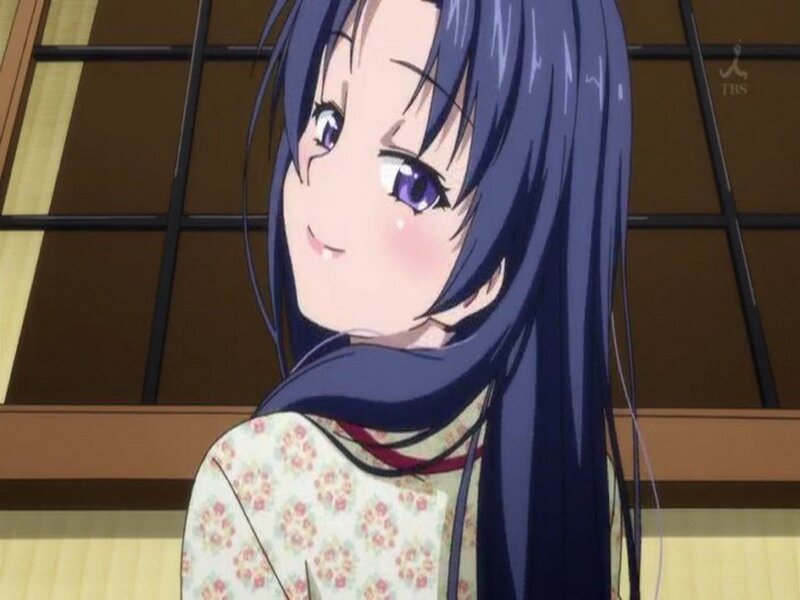 Anime Girl with Purple Hair — Cheerful