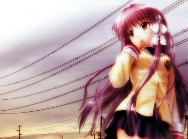 Anime Girl with Purple Hair — Contemplative