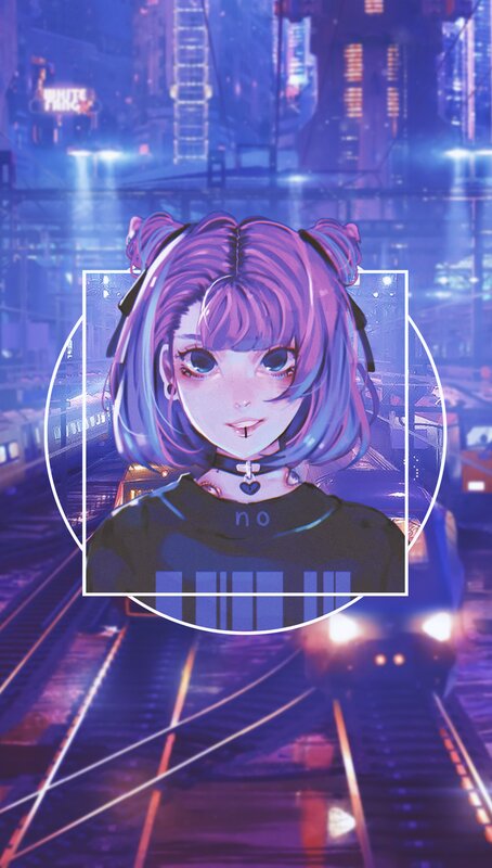 Anime Girl with Purple Hair — Cyberpunk