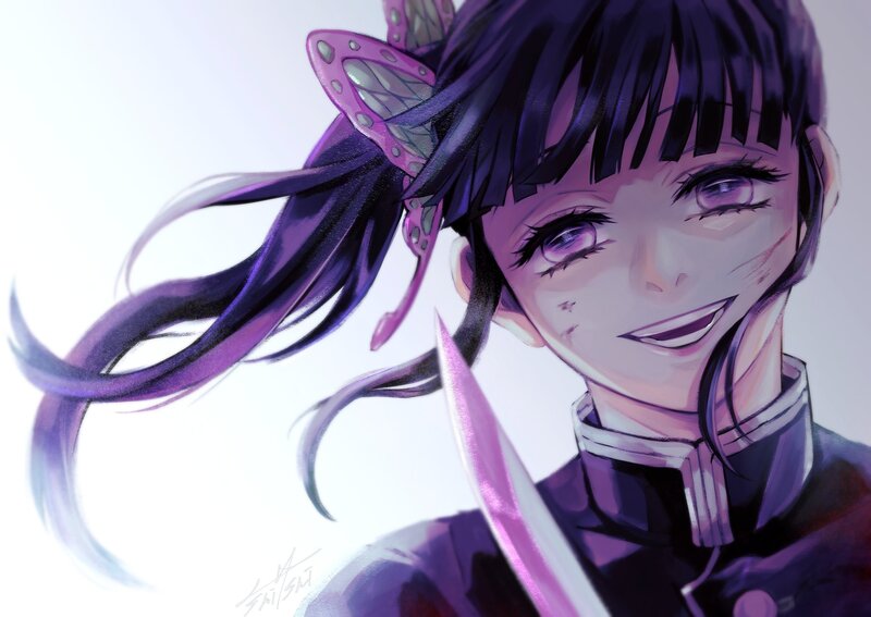 Anime Girl with Purple Hair — Determined, Digital Art