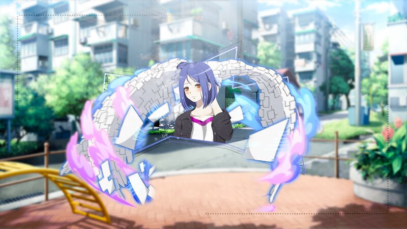Anime Girl with Purple Hair — Dramatic, Afternoon, Building