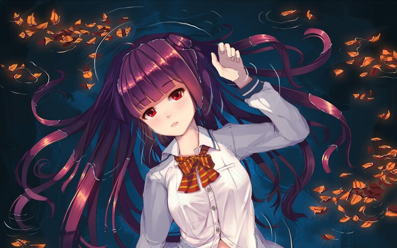 Anime Girl with Purple Hair — Dramatic, Autumn