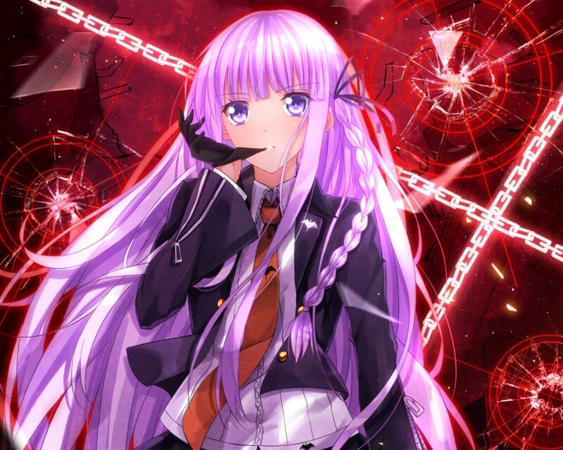Anime Girl with Purple Hair — Dramatic, Chains, Shattered Glass
