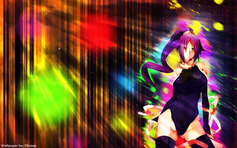Anime Girl with Purple Hair — Dramatic, Colorful Background