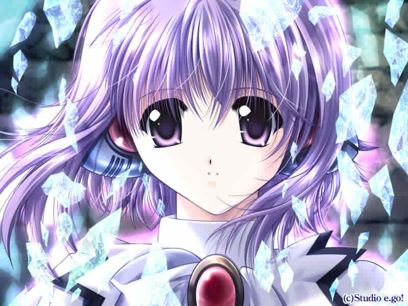 Anime Girl with Purple Hair — Dramatic, Crystals