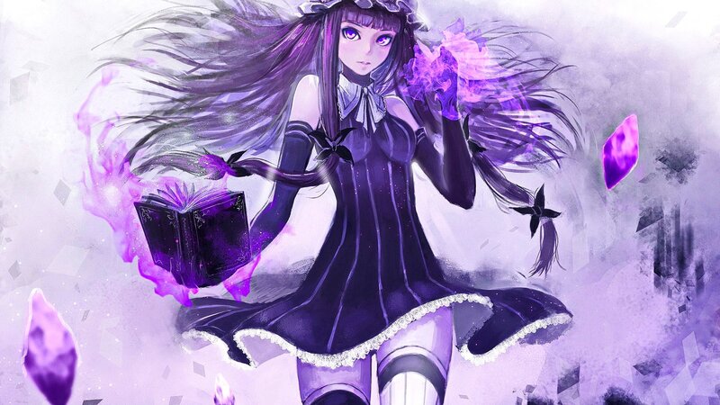 Anime Girl with Purple Hair — Dramatic, Digital Art, Book