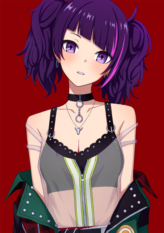 Anime Girl with Purple Hair — Dramatic, Digital Art, Choker