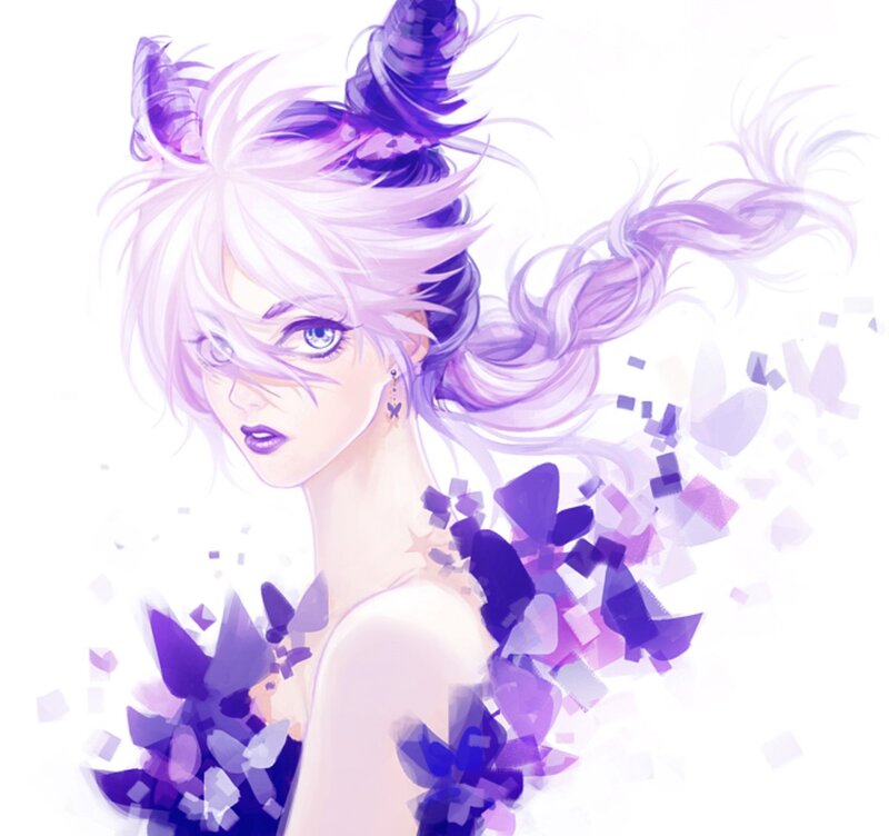 Anime Girl with Purple Hair — Dramatic, Digital Art, Eyes